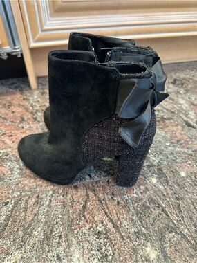 Women's Black Suede Ankle Boots with Bow Detail